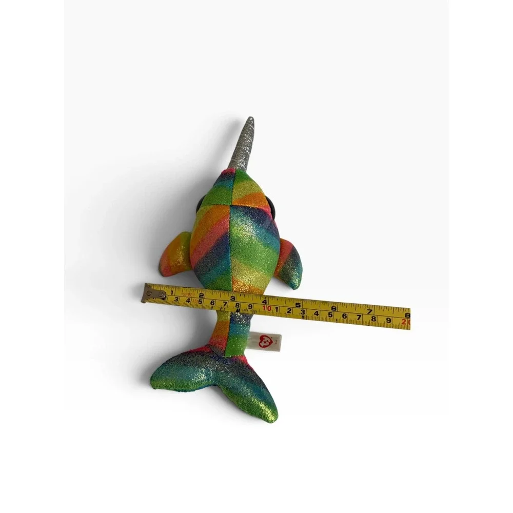 Ty Beanie Boos Nori Narwhal Rainbow Glitter Plush 9